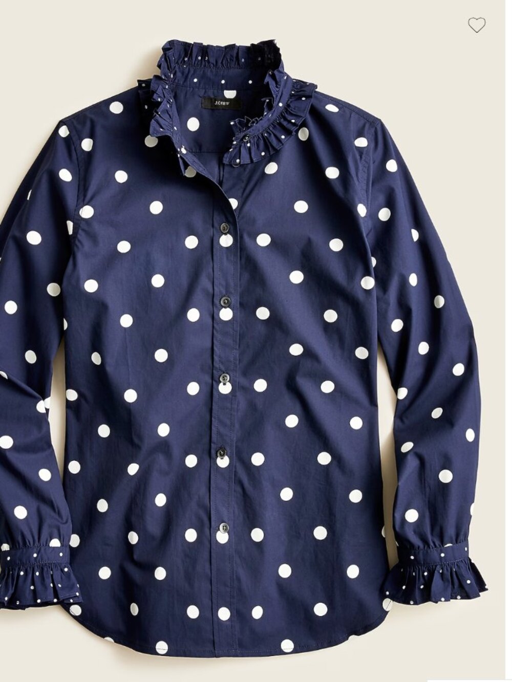 J. Crew Classic-fit ruffleneck shirt in mixed dots size 2 navy polka frill colla